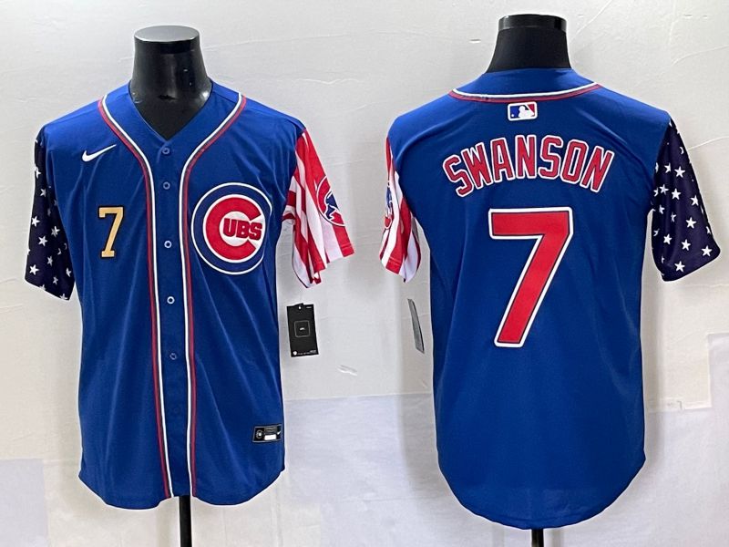 Men 2025 Chicago Cubs 7 Swanson Blue a generation of national flags Joint Name Nike MLB Jersey style 42